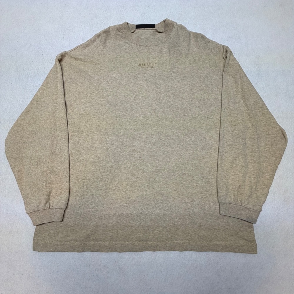 Fear of God Essentials Men's Oversized Small Beige Long Sleeve Crew Neck T-Shirt